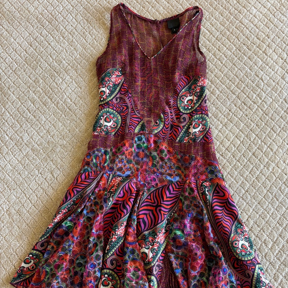 Anna Sui Burgundy Paisley dress with slip size 0